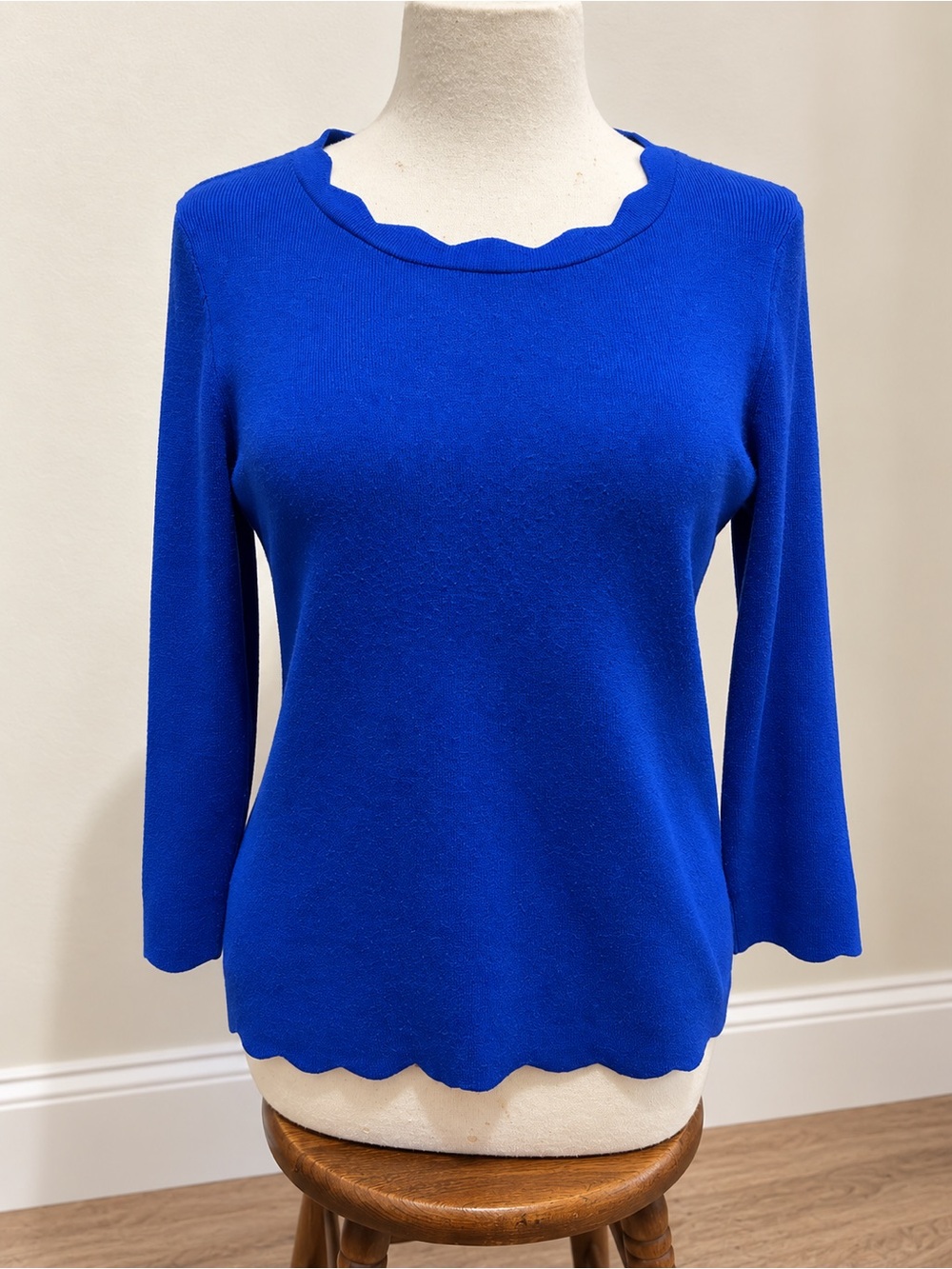 Cable & Gauge Royal Blue Scallop-Trim Long Sleeve Top